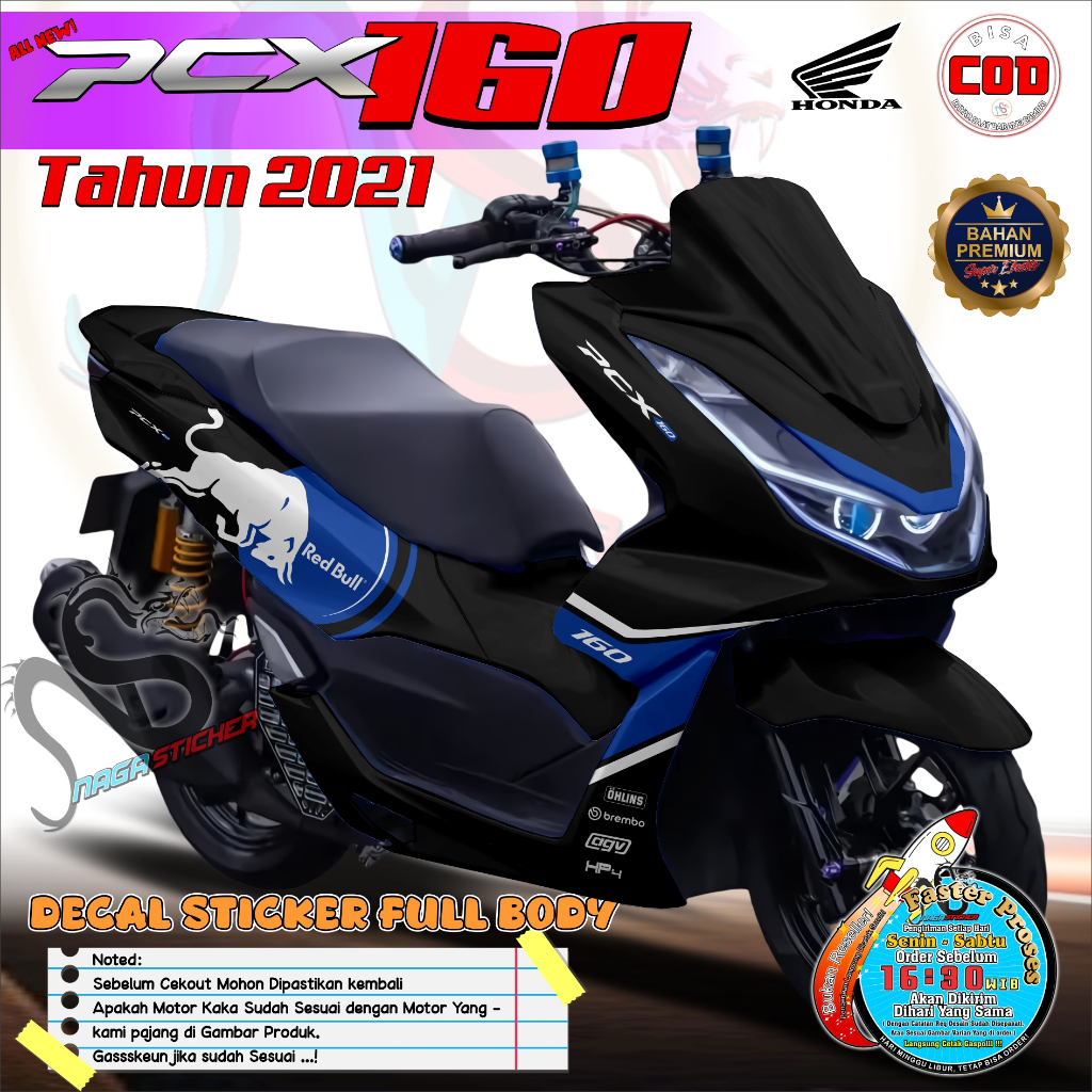Bisa COD Decal Sticker Full Body Honda PCX 160 Motif REDBULL SIMPLE KD312 Desain Bisa Custom Dekal