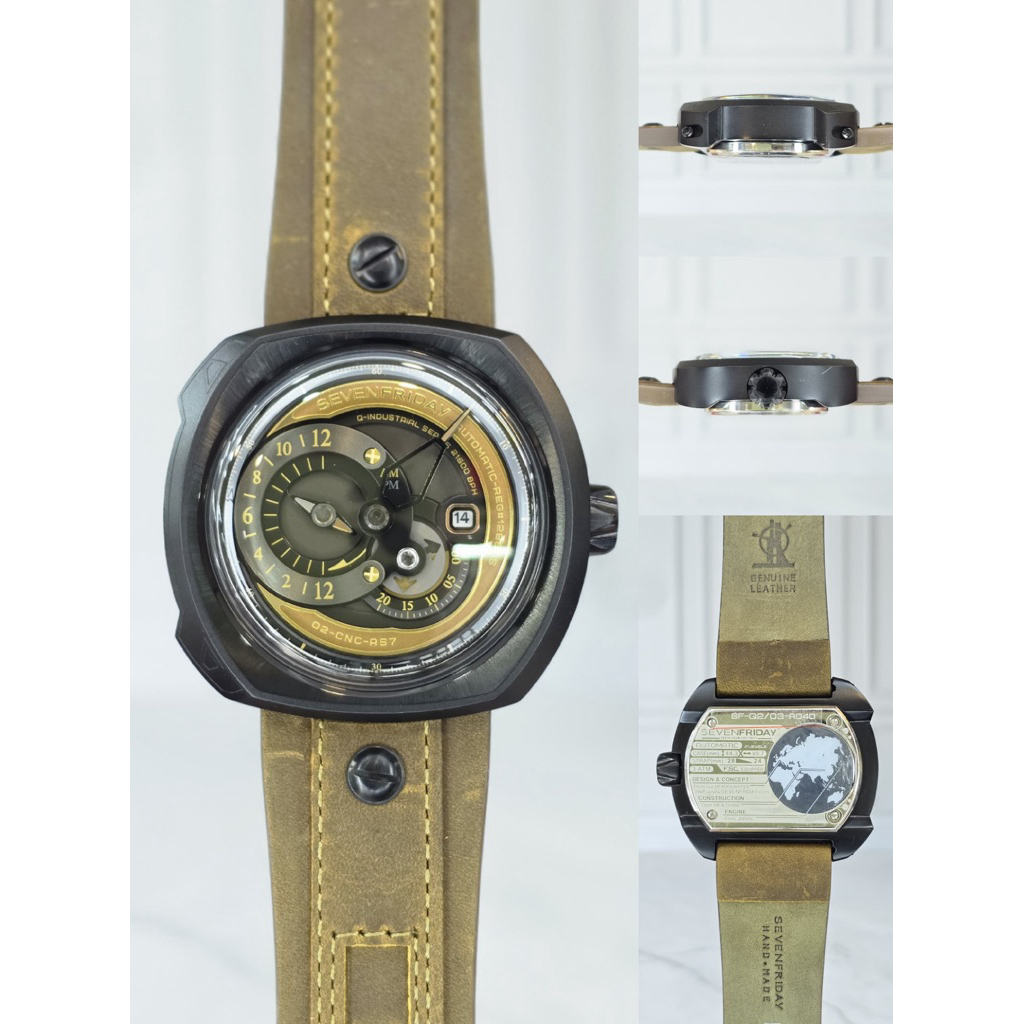 jam tangan seven friday automatic genuine leather dial black D.47mm