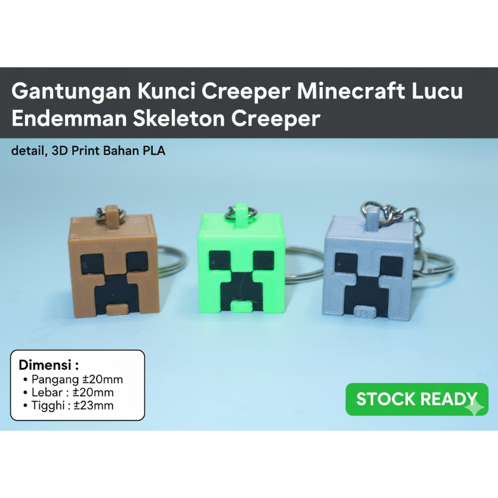 Gantungan Kunci Creeper Minecraft Lucu Enderman Skeleton Creeper