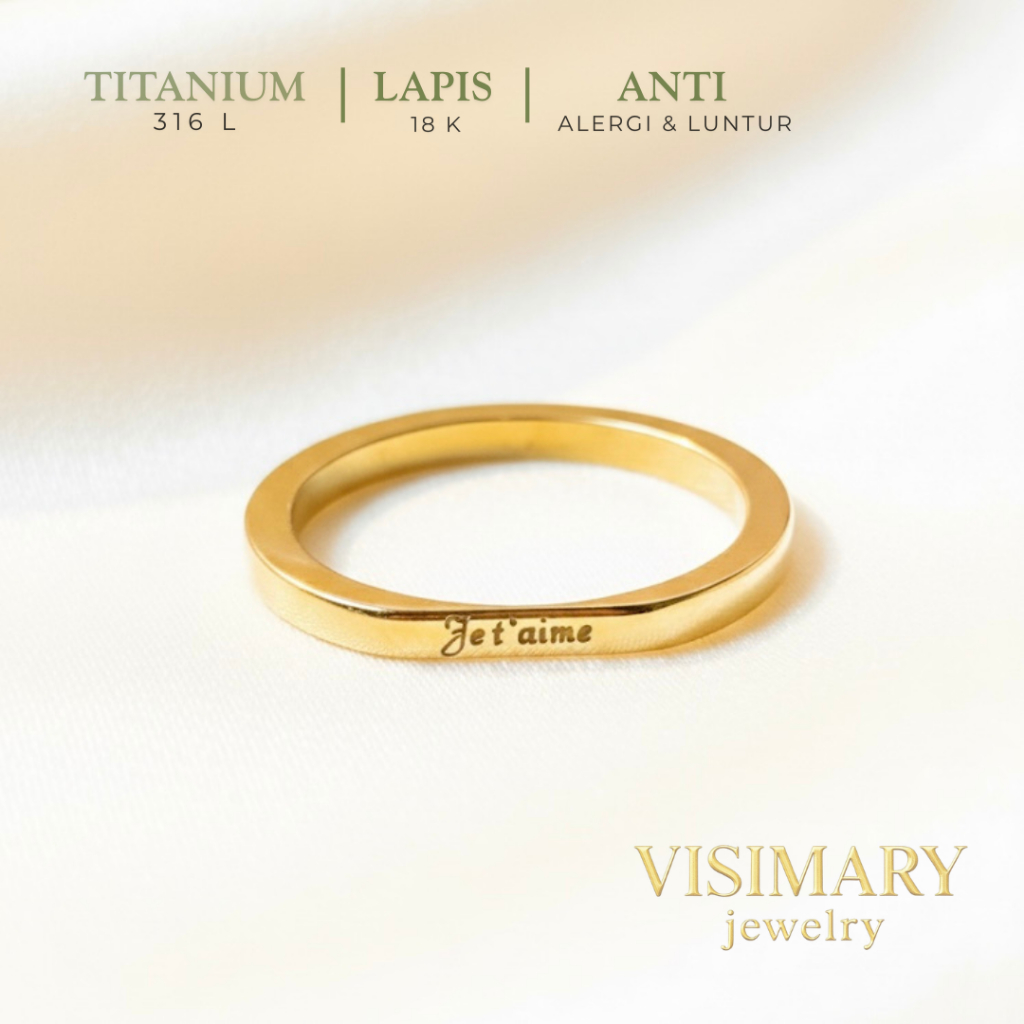 C167 Cincin Titanium Premium Wanita Lapis Emas 18 KGP