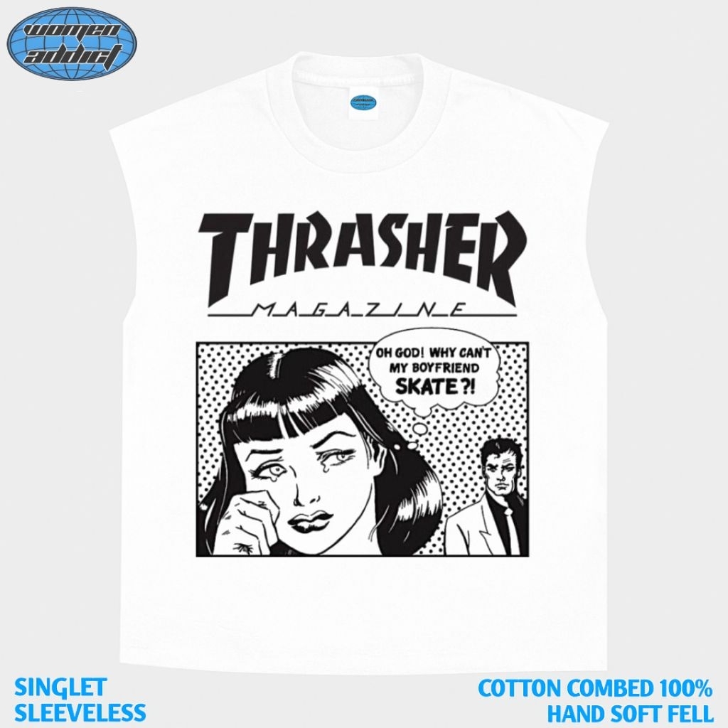 KAOS BAJU SINGLET TRASHER | SINGLET PUTIH | SINGLET BAND | KAOS BAND | BAND METAL | LEKBONG PRIA | L