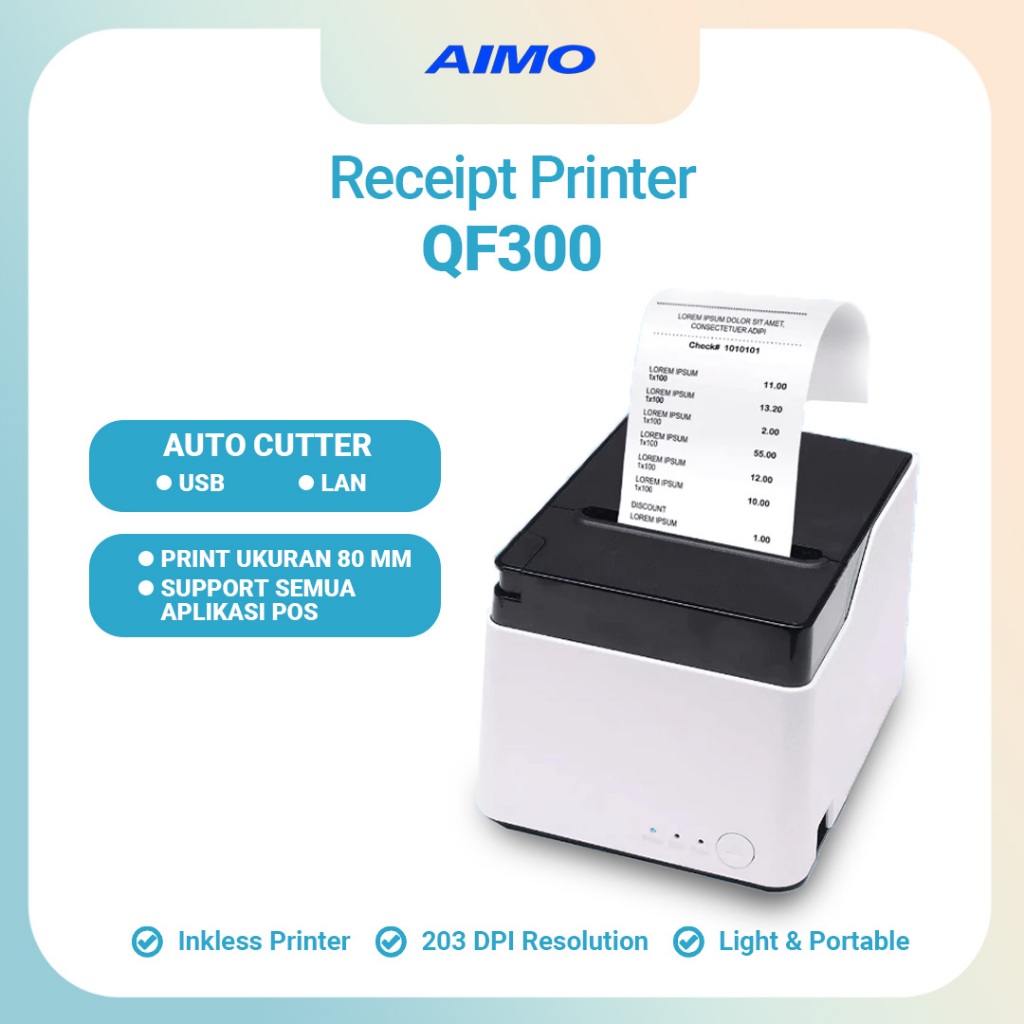 AIMO QF300 Receipt Printer 80 mm Thermal Printer Struk POS Nota Mesin Kasir Inkless Auto Cutter
