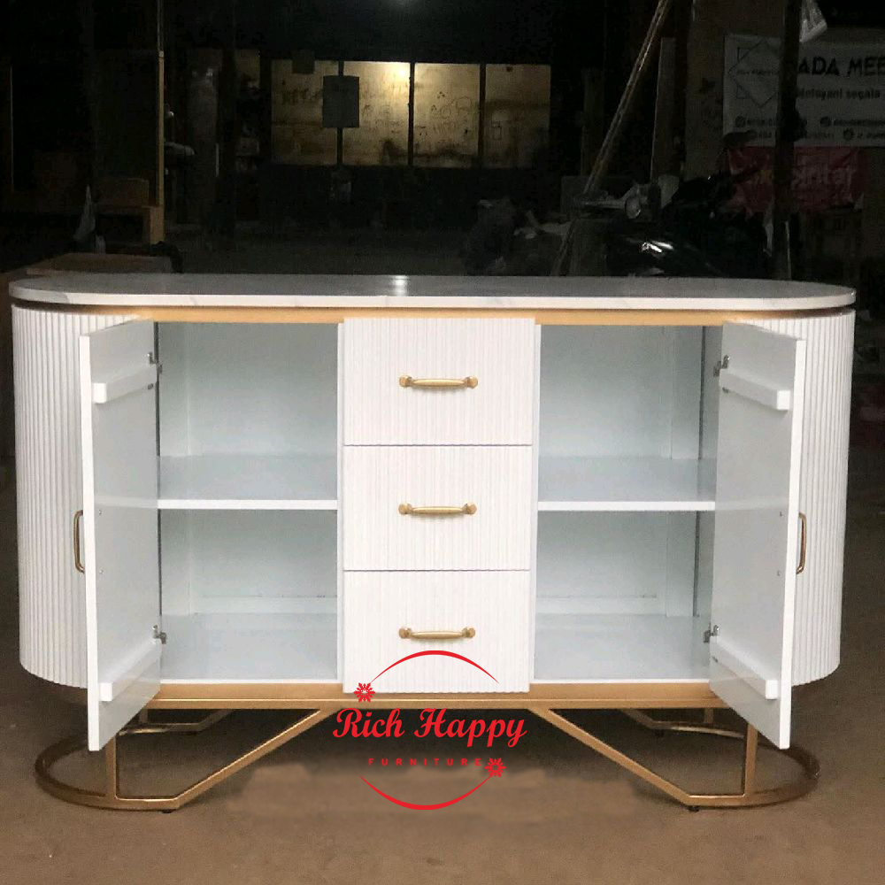 Rich Happy BUFFET Pajangan Modern Motif Salur Kayu Mahoni 160x40x90 Cradenza Buffet Tv 150 Modern Ka