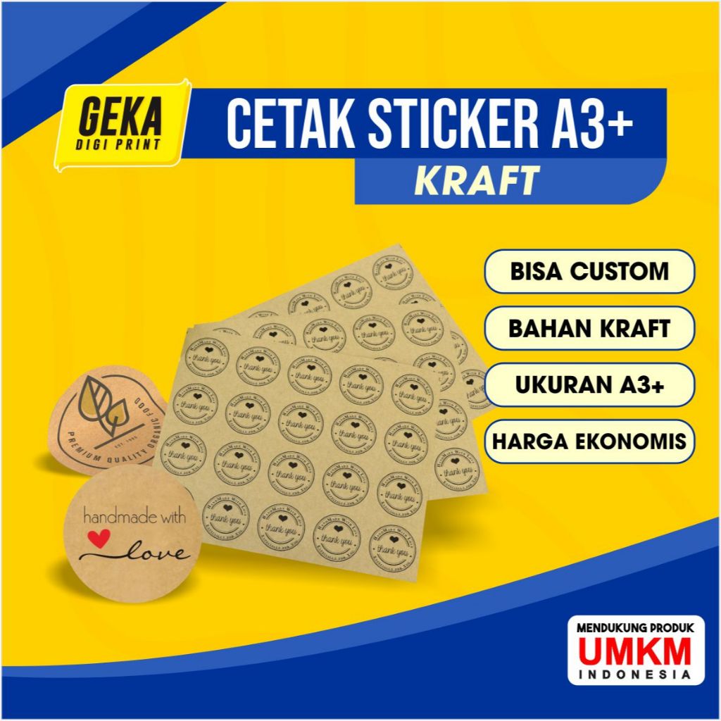Cetak Stiker Label KRAFT A3+ & CUTTING Sesuai Pola / Cetak Label Kemasan Stiker Kraft - Kraft, Tanpa