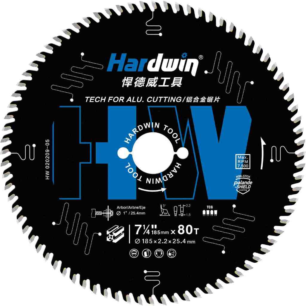 HARDWIN TCT Circular Saw Blade 7.25 Inch 80T - 185X2.2/1.5X8TX25.4MM Gergaji Potong Alumunium