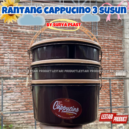 [3 pcs] Rantang Plastik Capuccino 3 Susun 3 Liter 4 Sekat bagian atasnya | Wadah Hajatan | rantang B