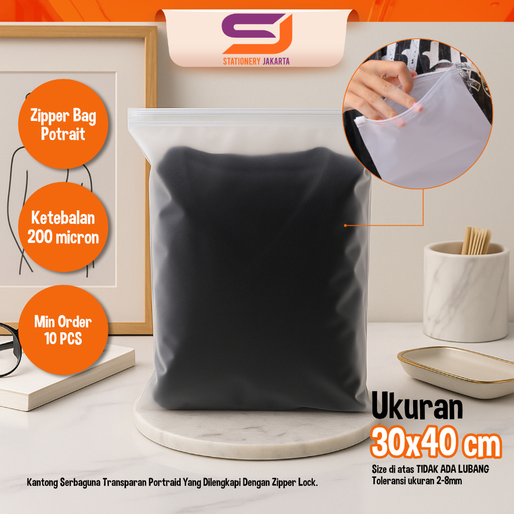 Zipper Bag Potrait Transparan Doff Organizer Bag Pouch Plastik Penyimpanan Ziplock Murah Ukuran 30x4