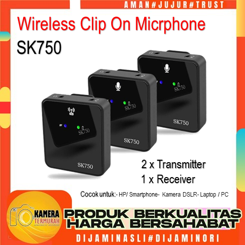 Microphone Clip-On Wireless SK750 Dual Mini Mic For Camera & Smartphone
