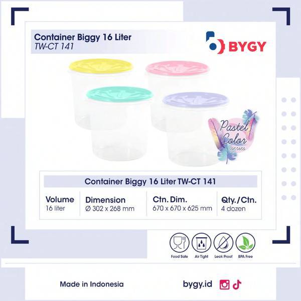 TOPLES PLASTIK CONTAINER BIGGY BYGY TW-CT 5 LITER, 10 LITER, 16 LITER TW-CT79/80/141 (TUTUP WARNA RA
