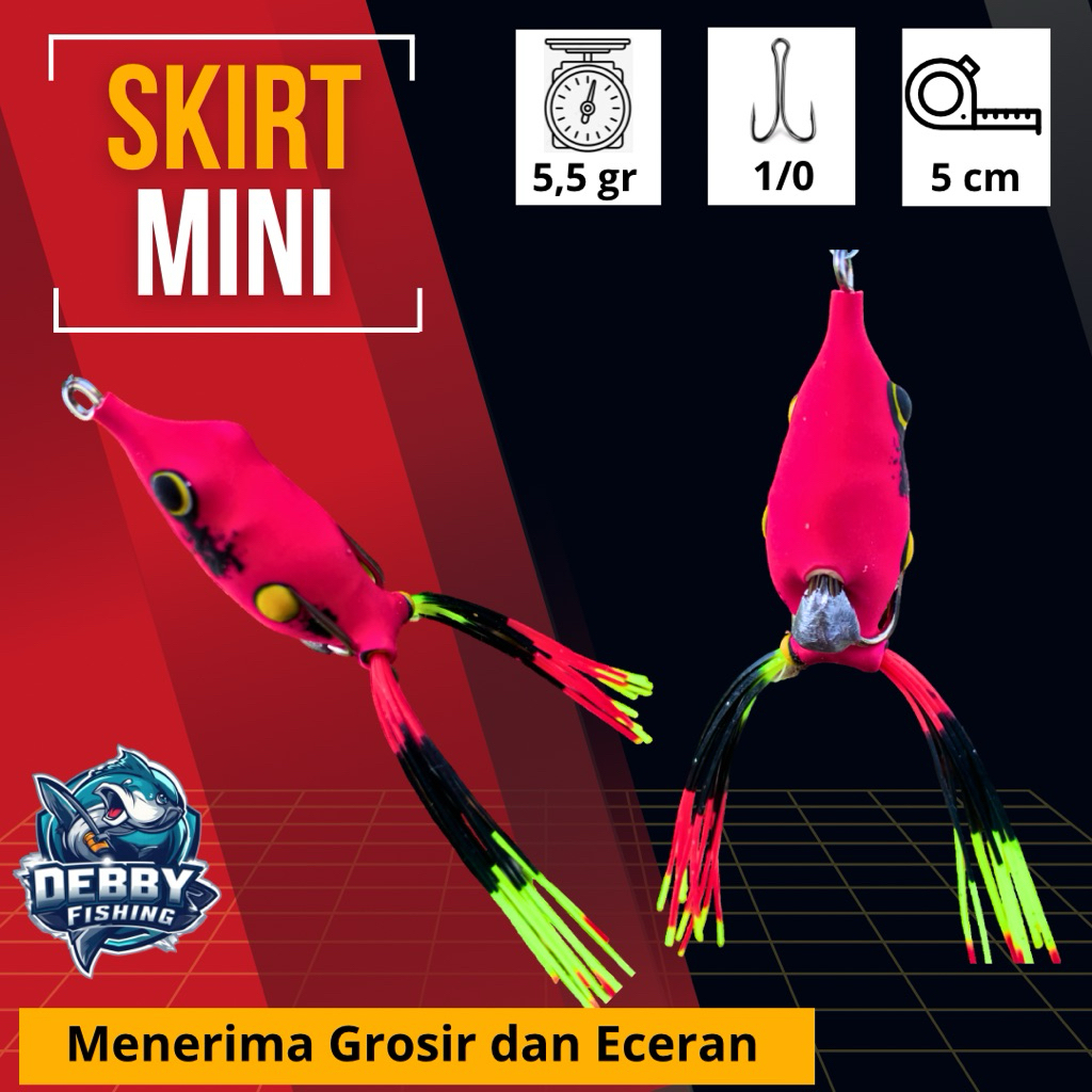 Soft frog spesialis kocolan skirt mini / kecil 3,5cm - 4cm, 4gram hook vmc 1/0 lure umpan tiruan man