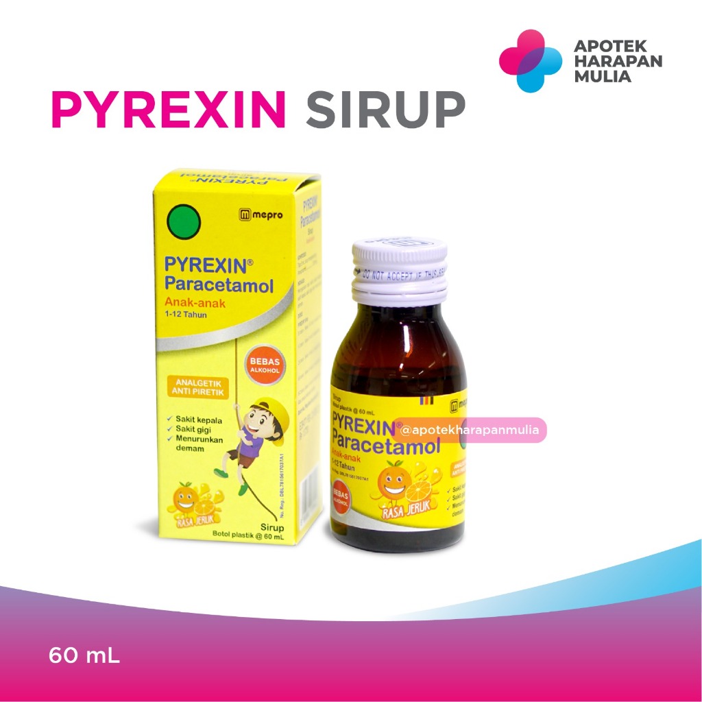 PYREXIN PARACETAMOL SYRUP - 1 BOTOL ISI 60mL - APOTEK HARAPAN MULIA