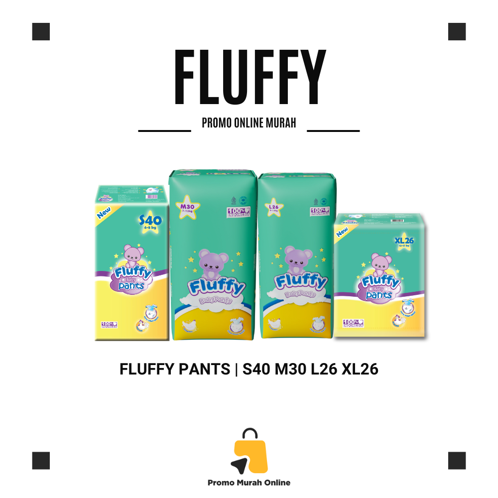 FLUFFY Pants S40 M30 L26 XL26 Popok Bayi Tipe Celana Anti Ruam Anti Bocor Bebas Klorin