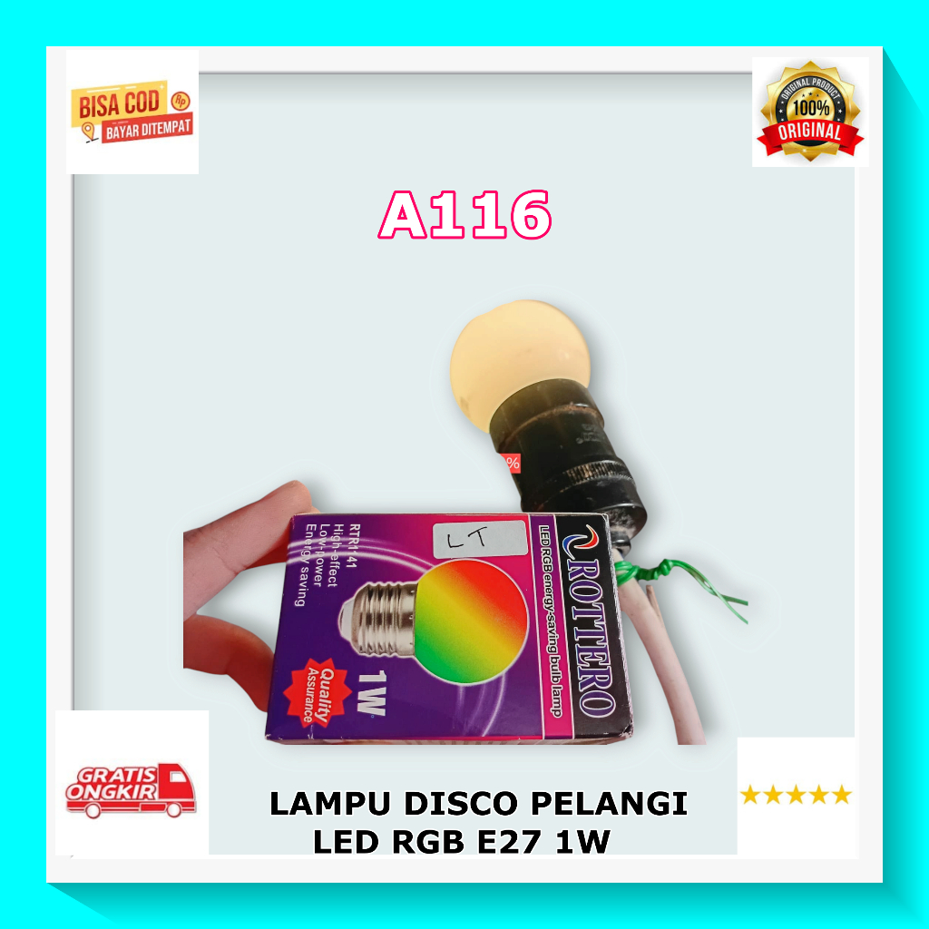 A116 Lampu LED PELANGI RGB OTOMATIS E27 Strip BULB LAMP MINI 1 WATT 7 WARNA AUTO HEMAT LISTRIK AWET 
