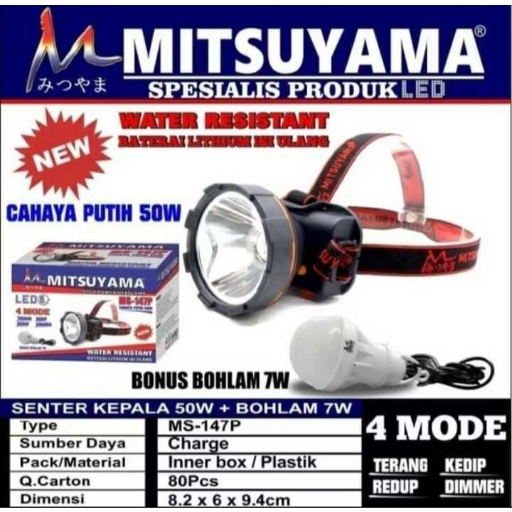 Senter Kepala Led Charger Mitsuyama MS-147P/MS-147K water resistant