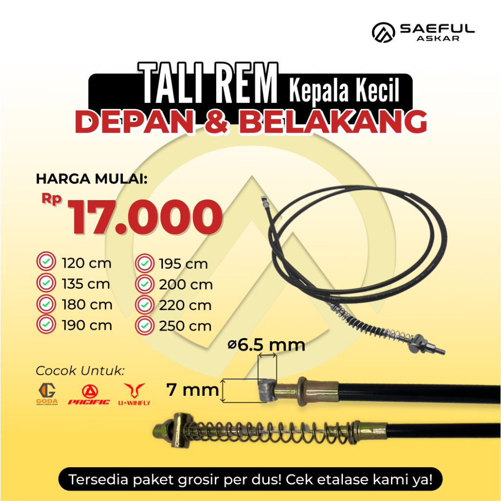 Tali rem kawat rem depan belakang Sepeda Listrik 120cm 180cm 200cm 250cm Saeful Askar