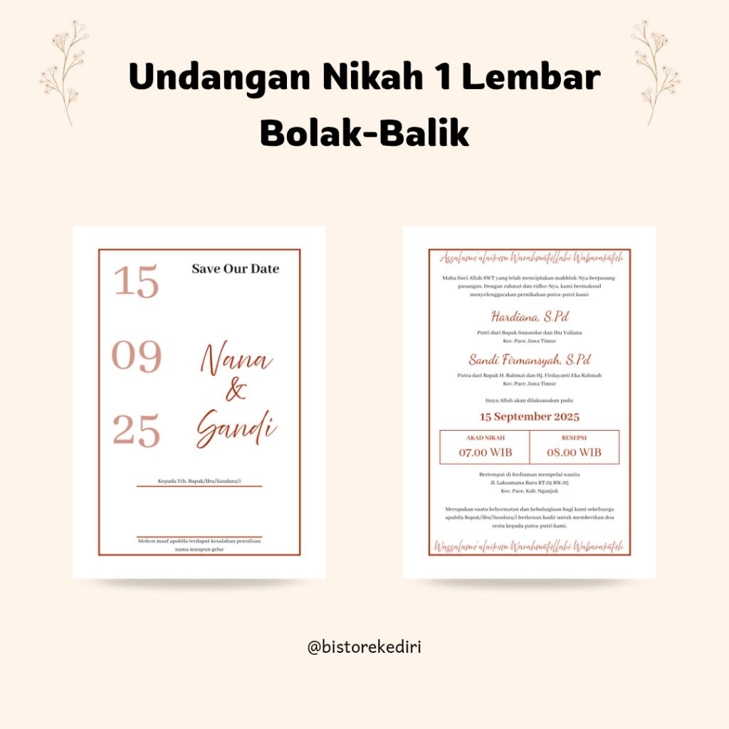 Undangan Pernikahan Murah Simple 1 Lembar Bolak Balik Ver.3