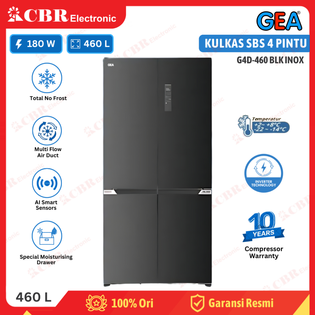 Kulkas GEA  4 Pintu 460 L / G4D-460 BLK INOX