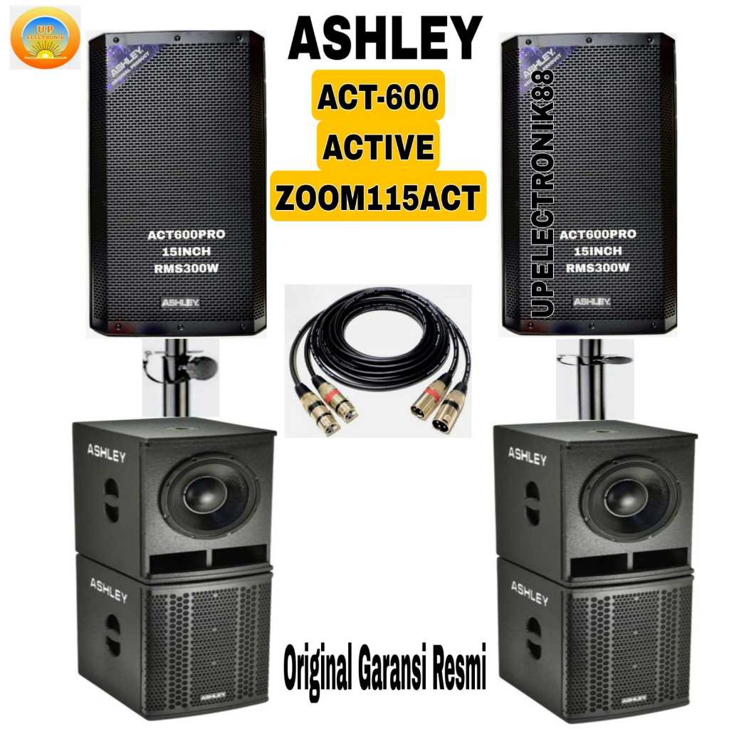 Paket sound system speaker aktif 15" Ashley act600pro original komplit set