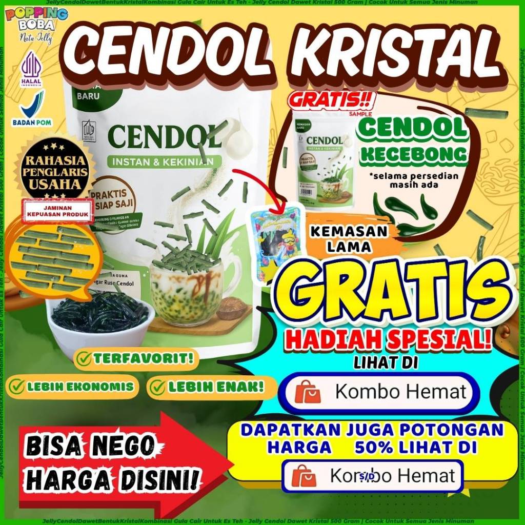 JellyCendolDawetBentukKristalKombinasi Gula Cair Untuk Es Teh - Jelly Cendol Dawet Kristal 500 Gram 