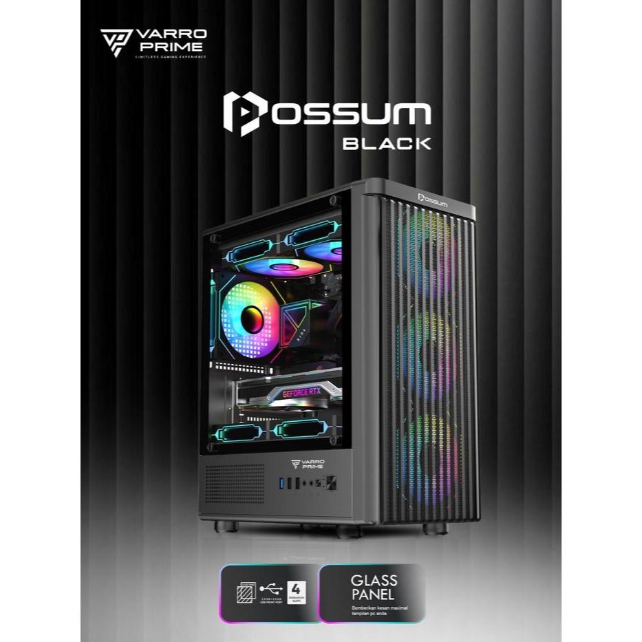 CASING GAMING VARRO POSSUM BLACK + 3 Fan RGB