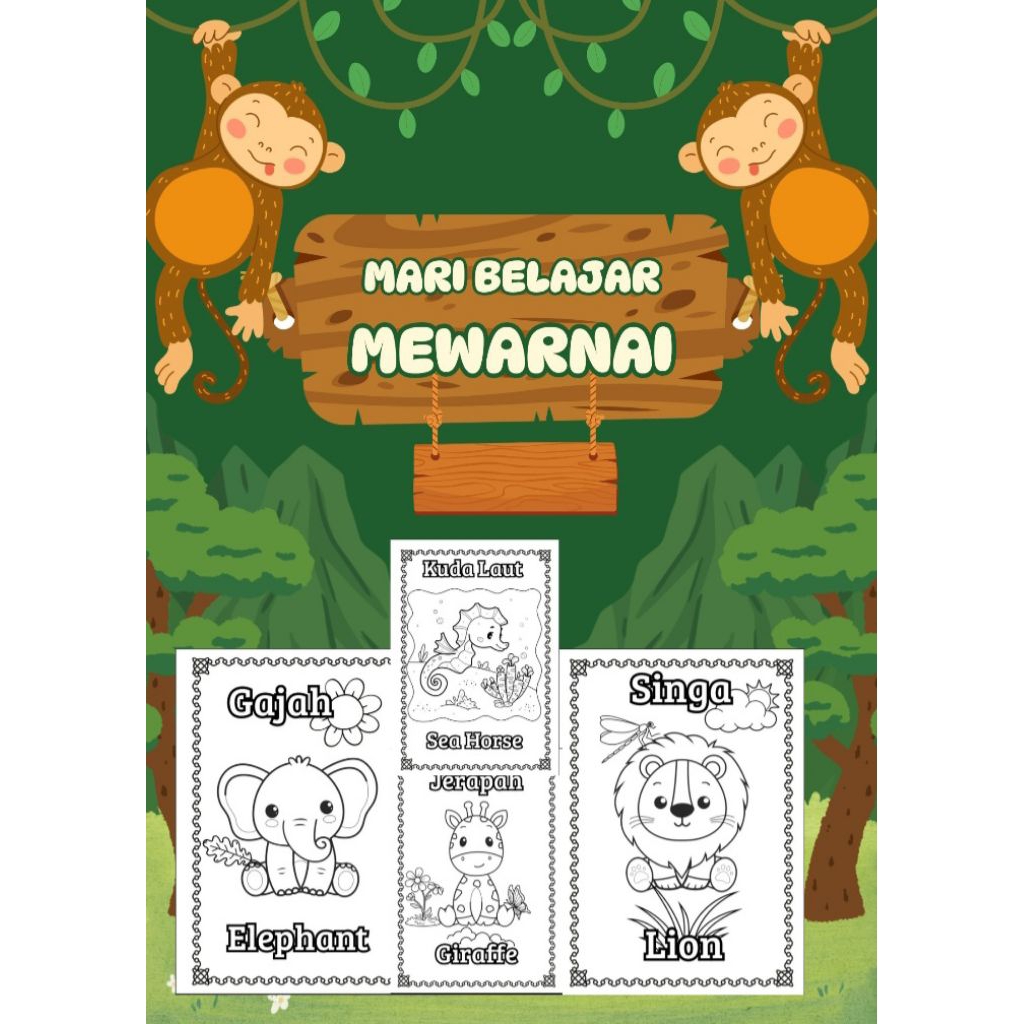 Lembar Mewarnai Anak-Anak 10 LEMBAR Print HVS UKURAN A4 80GSM kertas tebal