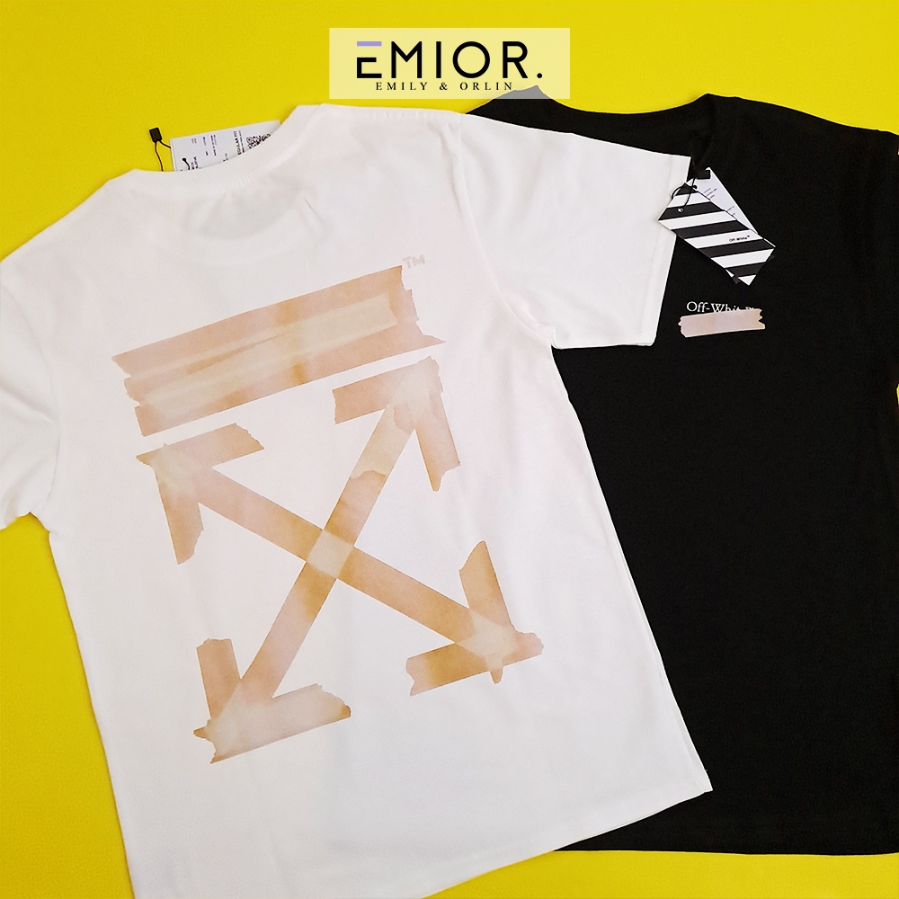 EMIOR Kaos Wanita Baju Atasan Perempuan Cewek Branded Import Impor Premium OFF WHITE TAPEBRO