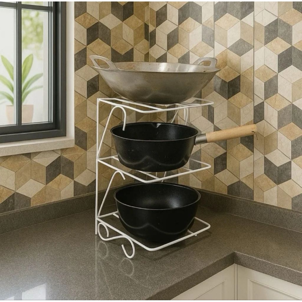 Rak Wajan Rak Panci Susun 3 Warna Hitam dan Putih