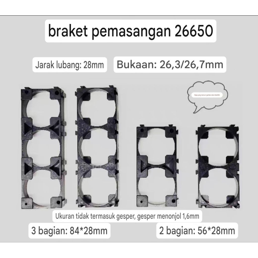 Braket Holder Baterai 26650 ukuran 1*2