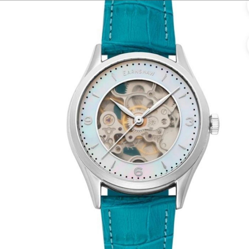 jam tangan wanita Thomas Earnshaw automatic skeleton dial blue leather