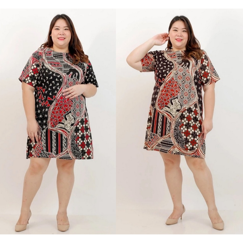 DRESS BATIK BIG SIZE WANITA JUMBO OVERSIZE MODERN 038 D XXL XXXL LD 120cm PESTA KERJA KANTOR FORMAL 