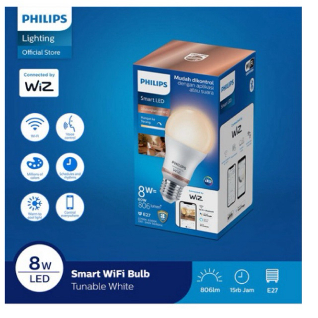 PHILIPS Lampu Smart LED WI-FI 8W. Bola Lampu Philips smart Led Wifi 8W Lampu Smart