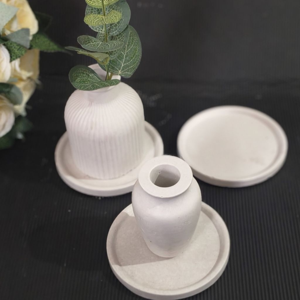 Set Vas Dekorasi meja-vas model guci-pot bunga estetik-vas hiasan meja kerja-pas bunga-pot semen dan