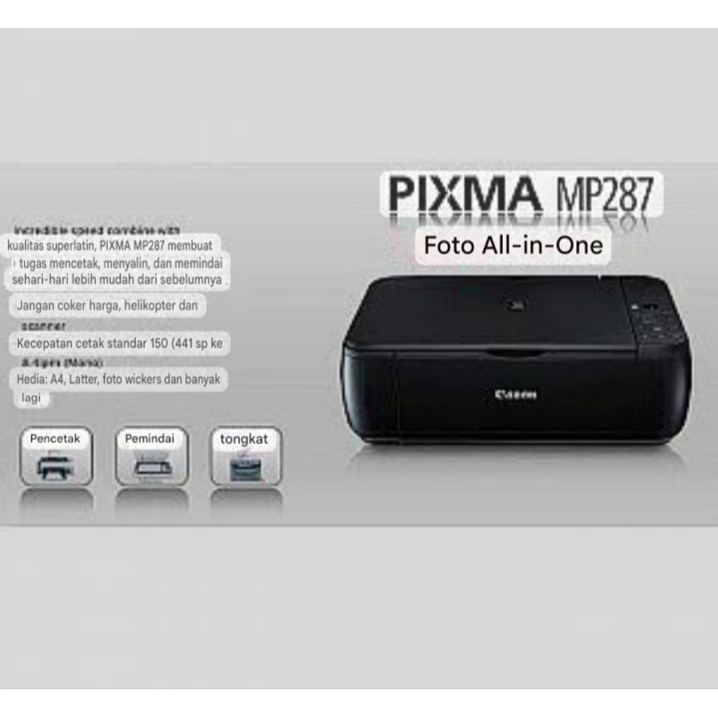 printer canon pixma mp287 siap pakai lengkap dengan catridge 811 810 + kabel power + kabel usb