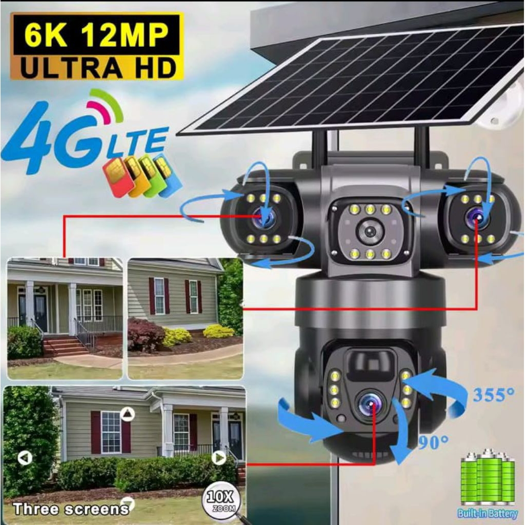 BONUS SIM CARD LENGKAP TINGGAL PASANG CCTV APP V380PRO CCTV IP OTZ OUTDOOR 3 LENSA KAMERA TENAGA PAN