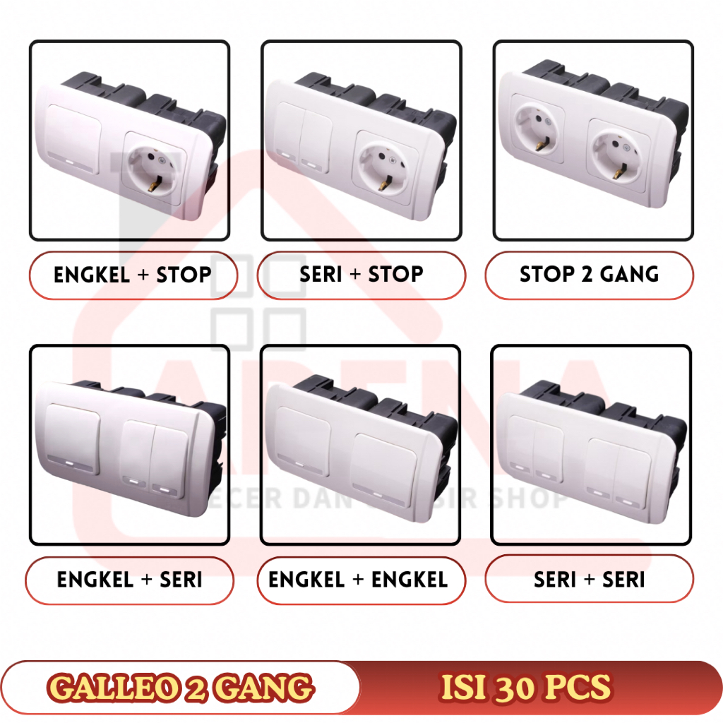 (30 Pcs) Broco Galleo Putih 2 Gang Inbow IB Tanam Broco Galleo Stop Kontak Saklar Engkel Saklar Seri