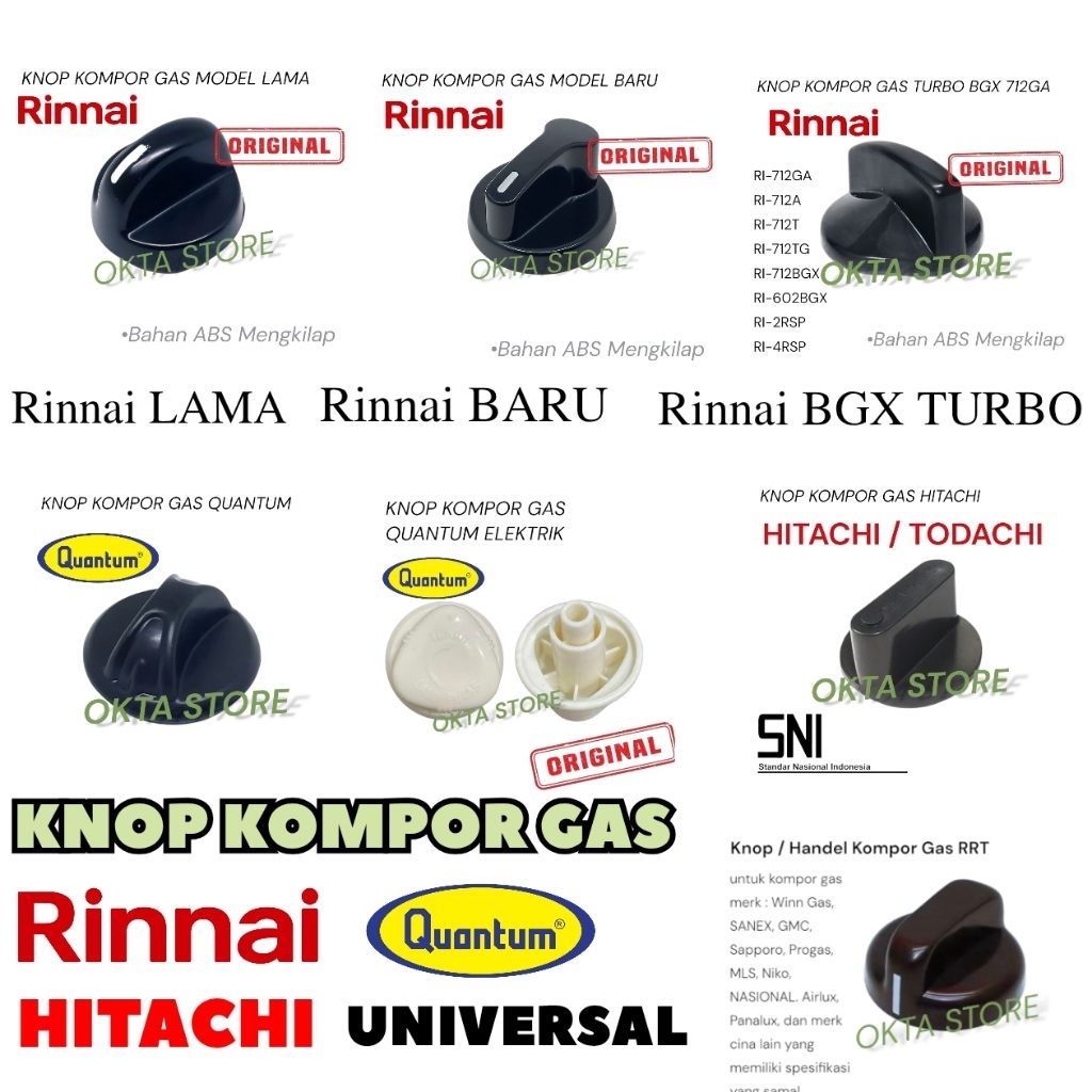 KNOP / HANDLE KOMPOR GAS ORIGINAL RINNAI QUNTUM HITACHI UNIVERSAL | PUTARAN KOMPOR GAS LENGKAP