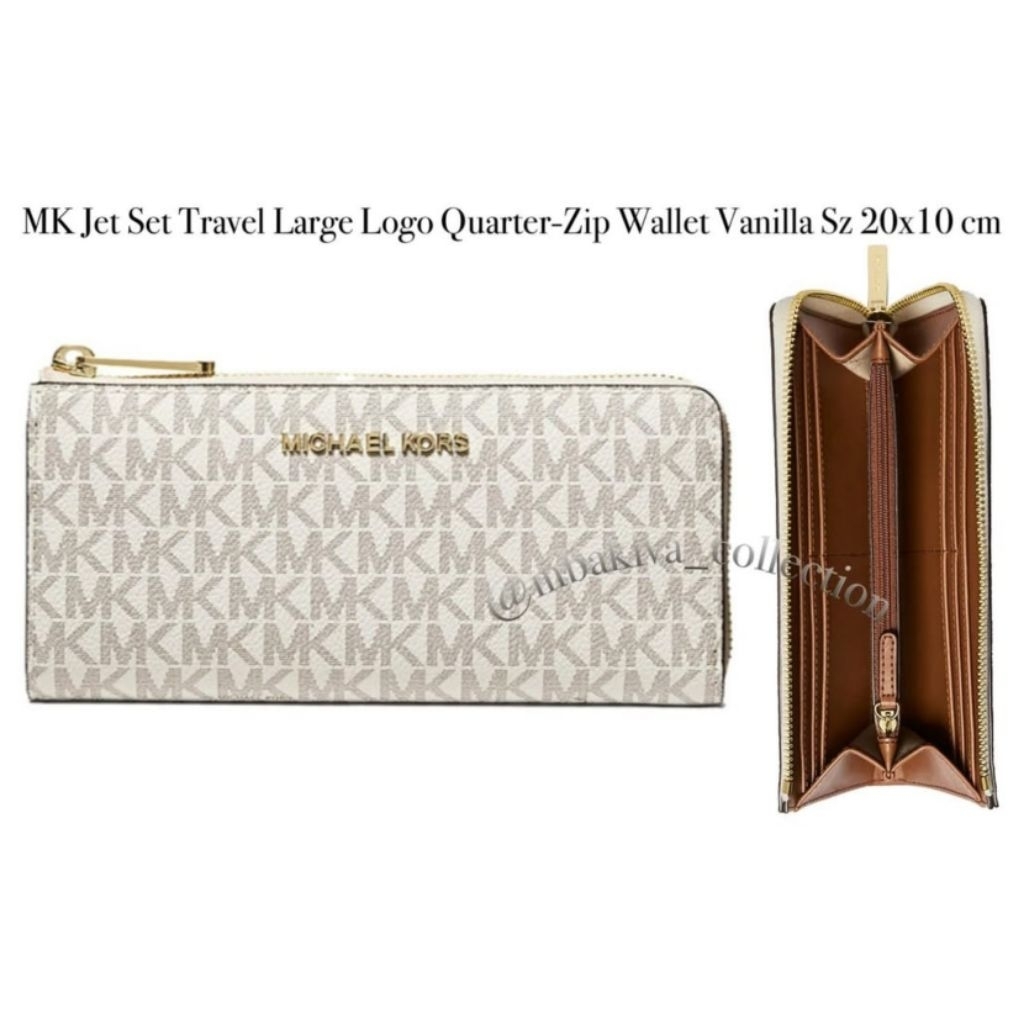 MK Jet Set Travel Large Logo Quarter-Zip Wallet Vanilla