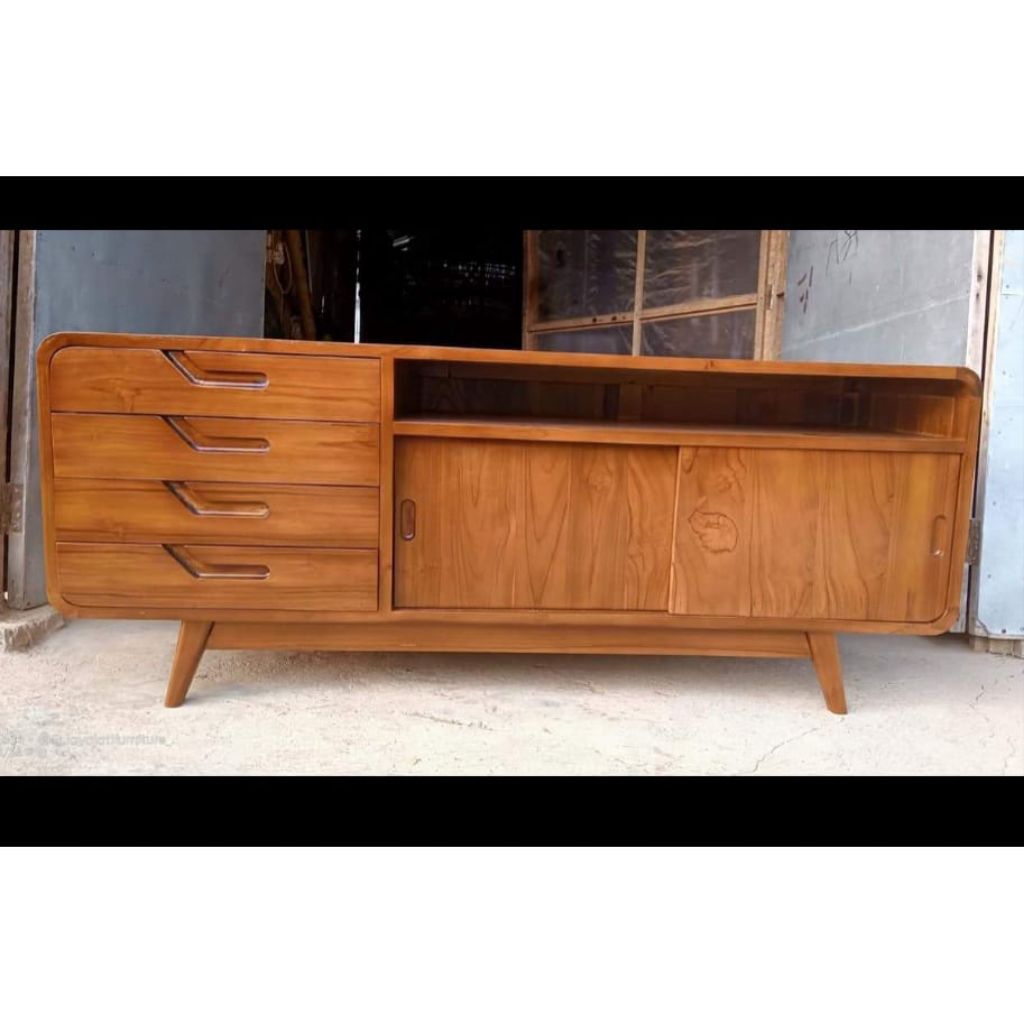 Buffet retro bufet minimalis kayu jati solid pintu sliding