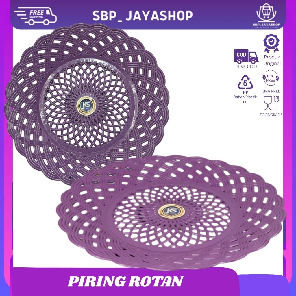PIRING ROTAN PLASTIK 12 PCS (1 LUSIN) BPA FREE WARNA UNGU