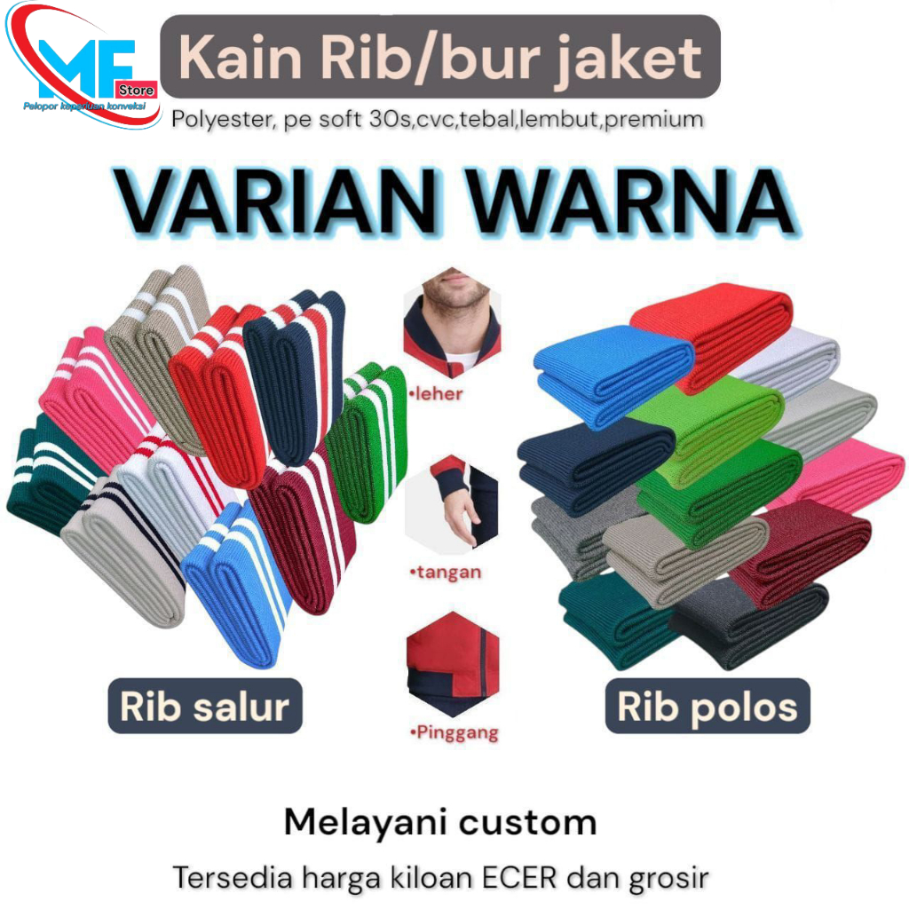 Kain Rib/bur babat polos dan salur, 4 lembar/60cm