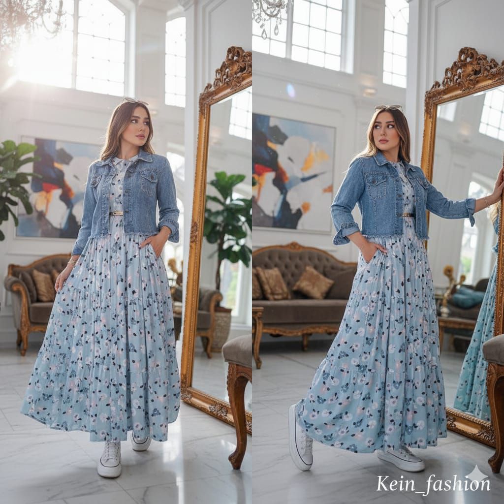 Gamis Flower Set Jaket Terbaru One Set Jaket Jeans Busui Wanita