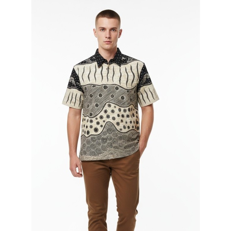 Kemeja Hem Batik Pria Lengan Pendek Hitam Putih 19 - Batik Nulaba