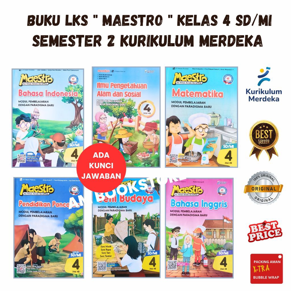 BUKU LKS ( LATIHAN SOAL) MAESTRO KELAS 4 SD/MI SEMESTER 2 KURIKULUM MERDEKA EDISI TERBARU, DARI PENE