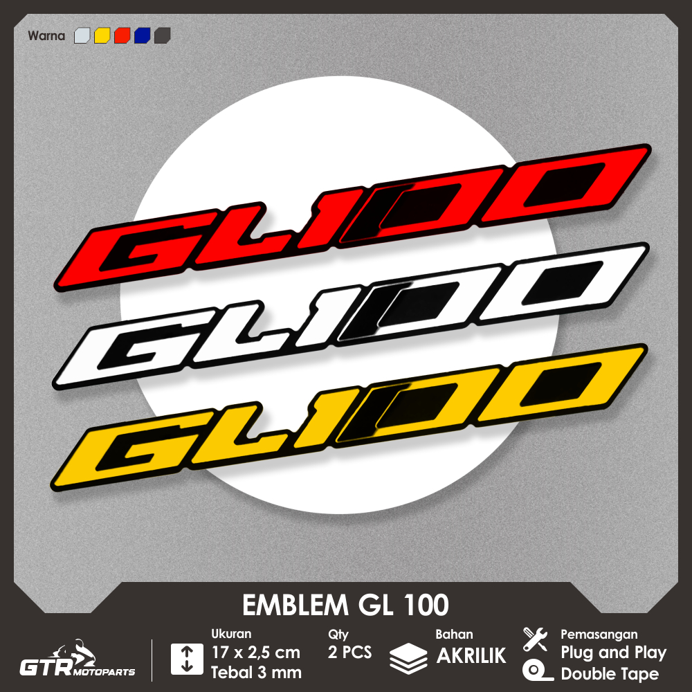 GTR Emblem GL 100 2 PCS Timbul 3D Aksesoris Motor Honda GL 100