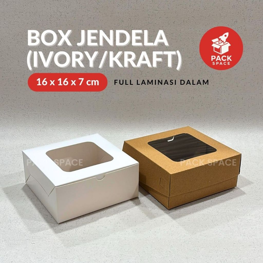 Box Ivory Kraft Laminasi Jendela Untuk Kotak Brownies Kue Roti Snack Hampers 16x16x7 CM