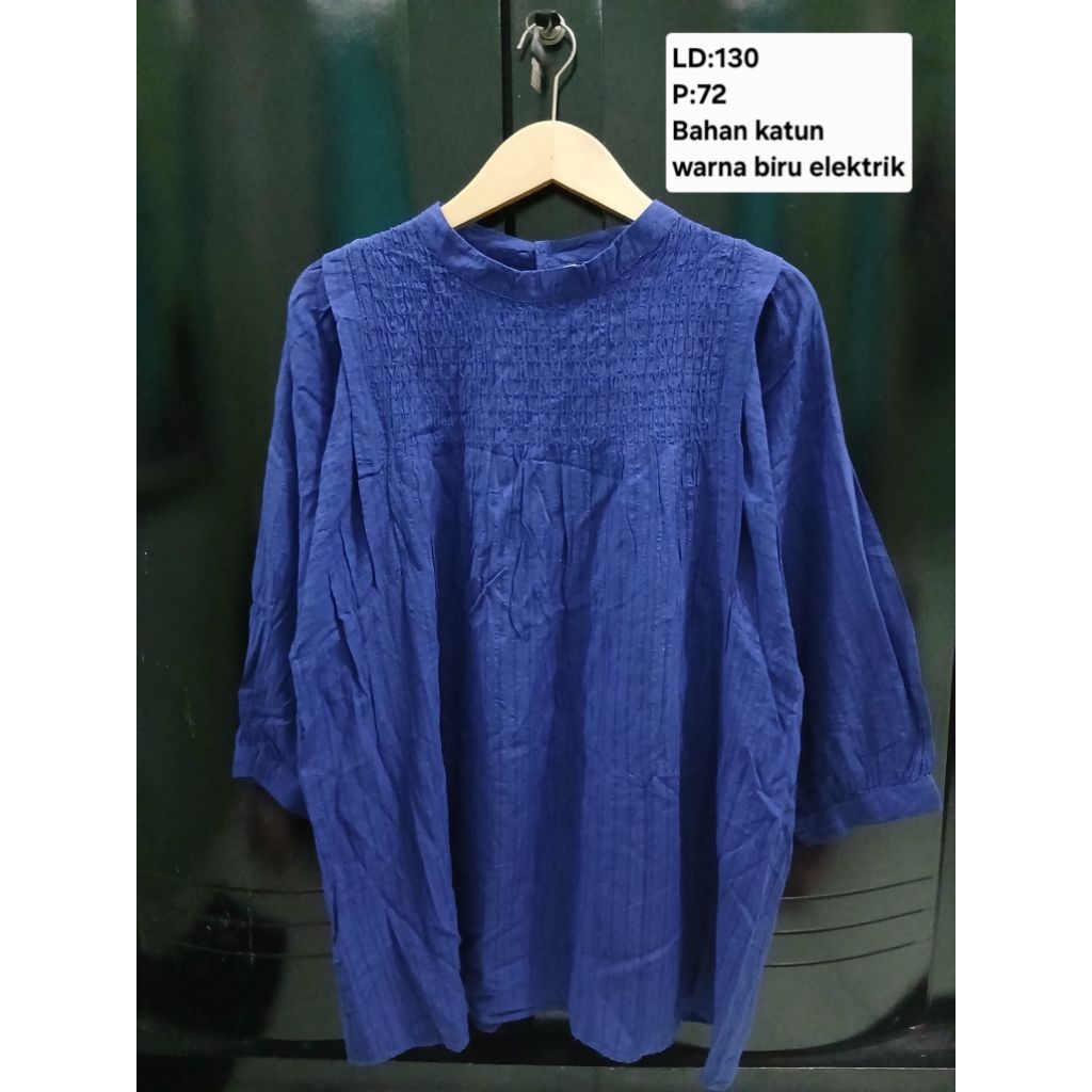 (COD)Atasan blouse tunik batwing lengan balon wanita warna birel/biru elektrik oversize