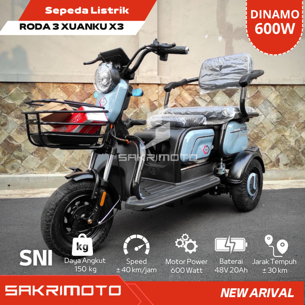 Sepeda Listrik Roda 3 Dewasa 600watt Import Xuanku X3 Garansi Abu