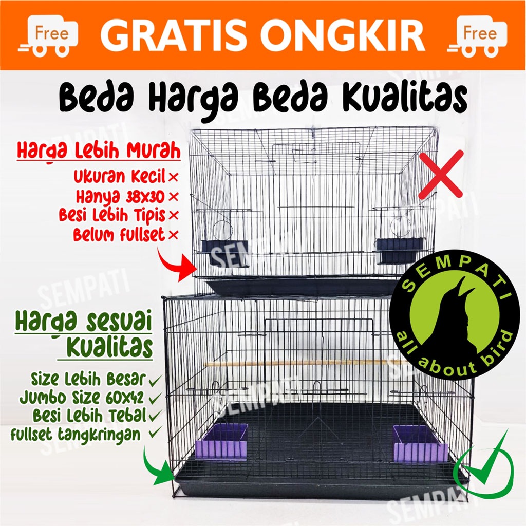 SEMPATI Sangkar Kandang Umbaran Kucing Size Large L 61x42x40cm Ekonomis Fullset Free 2 Cepuk Plus Ta