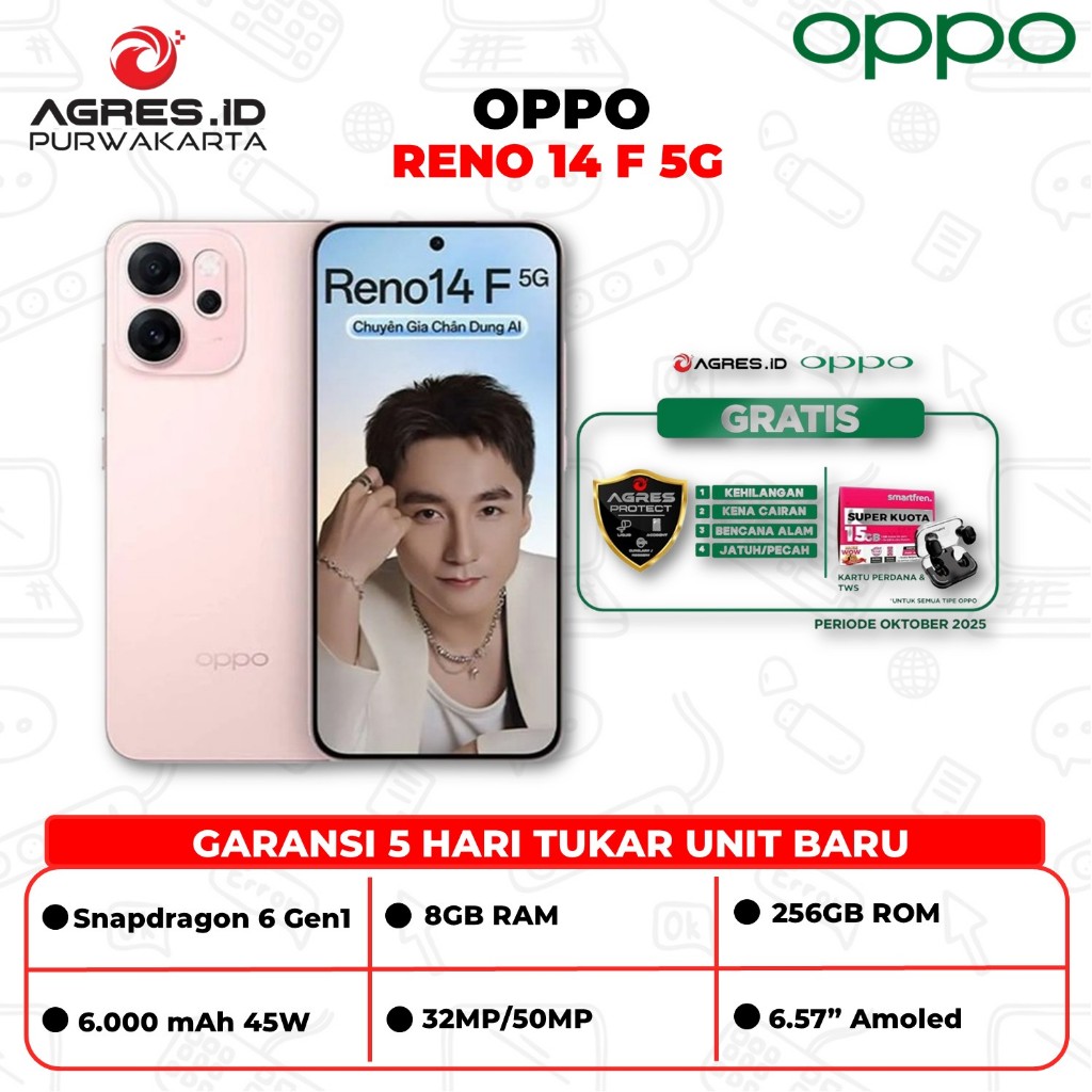 Oppo Reno 14 F 5G Ram 8GB Rom 256GB Snapdragon 6  Garansi Resmi