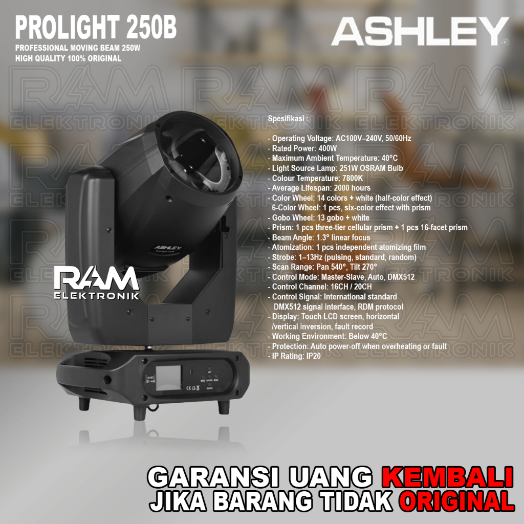 Moving Head BEAM ASHLEY PROLIGHT 250 B | 250B Original 400 Watt Harga 1 PCS